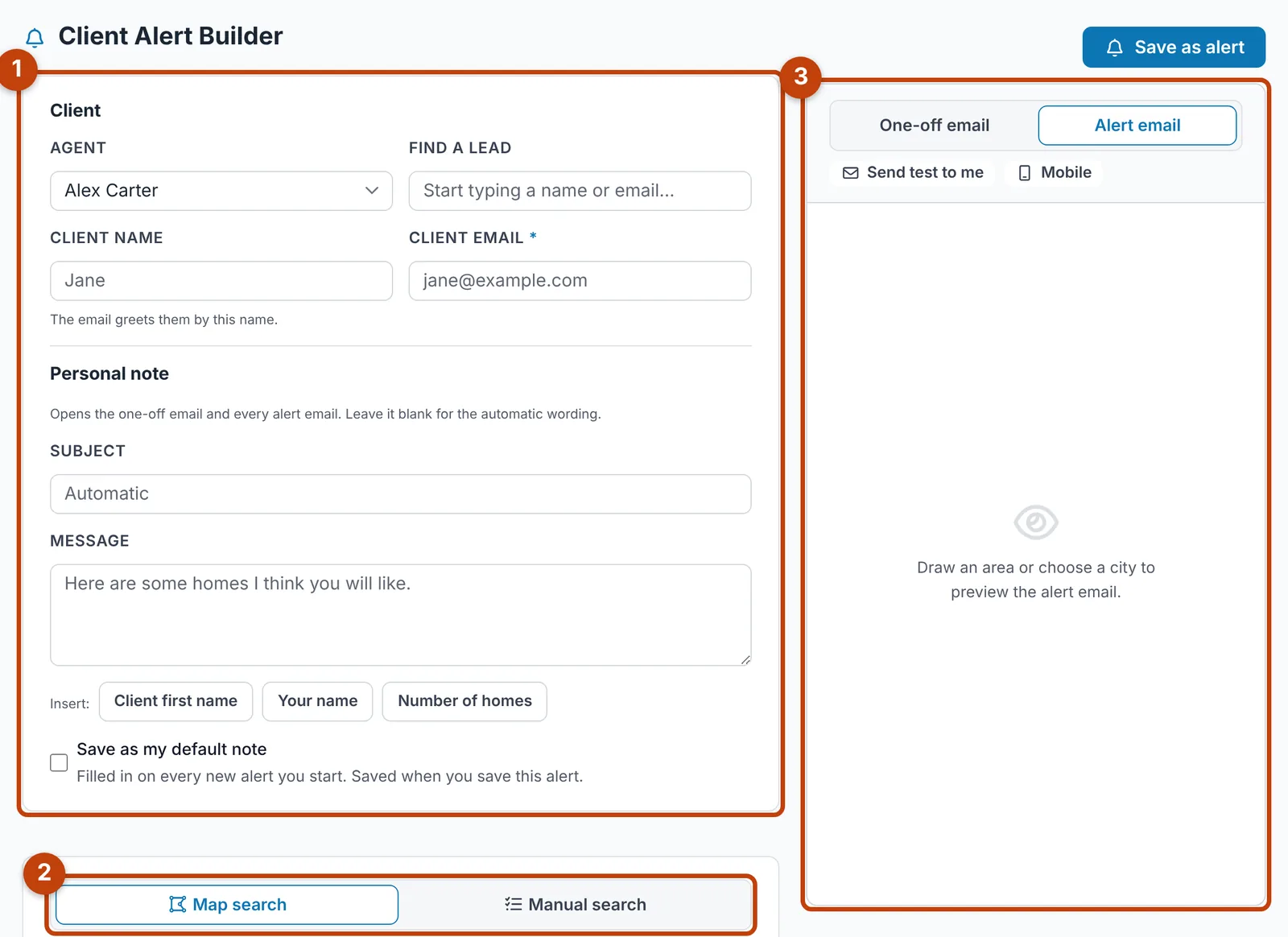 The Client Alert builder