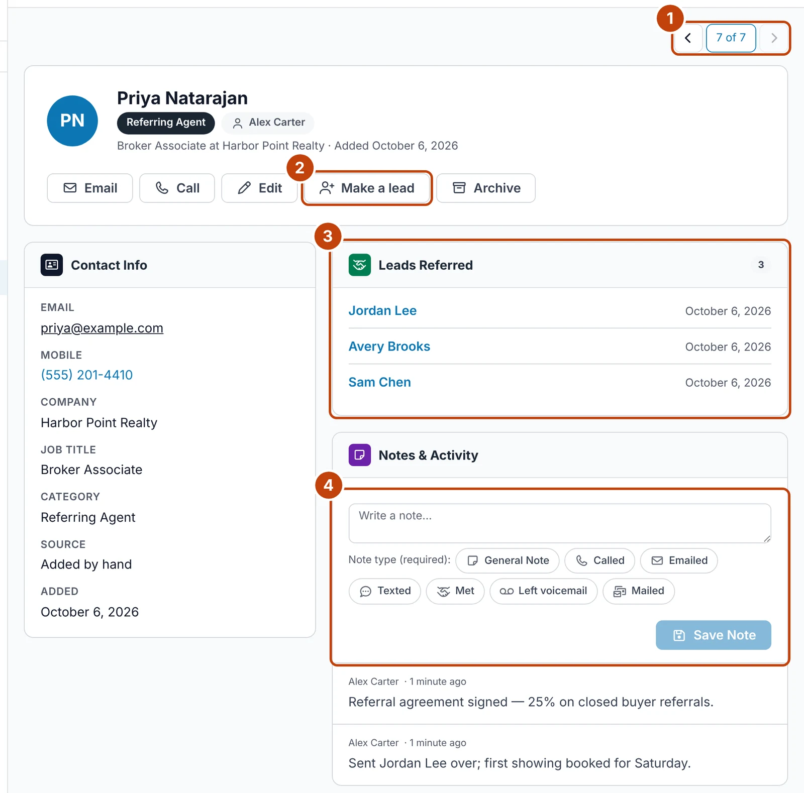 A contact's page