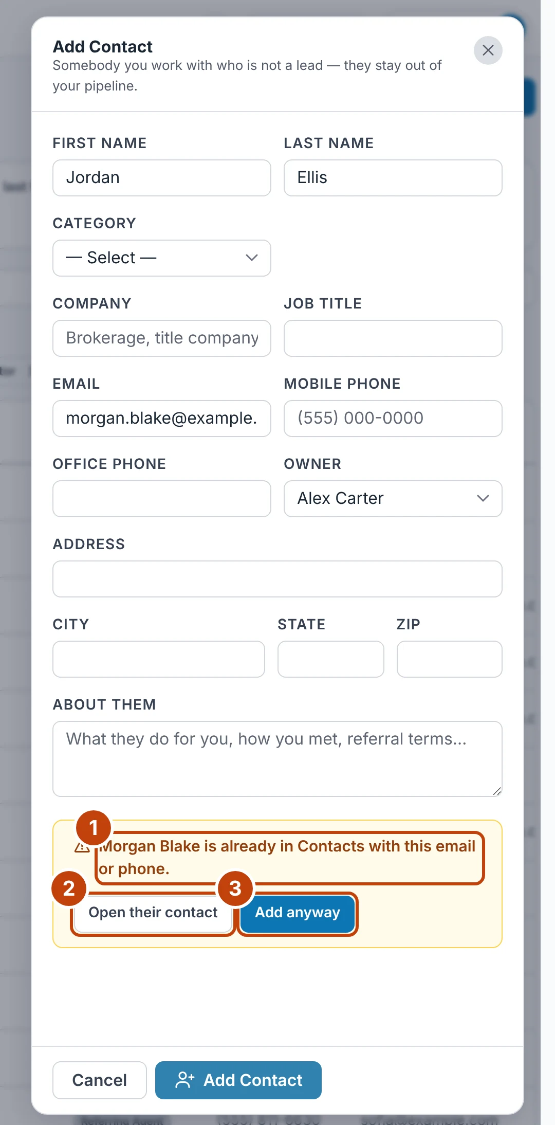 Add Contact finding someone already in Contacts