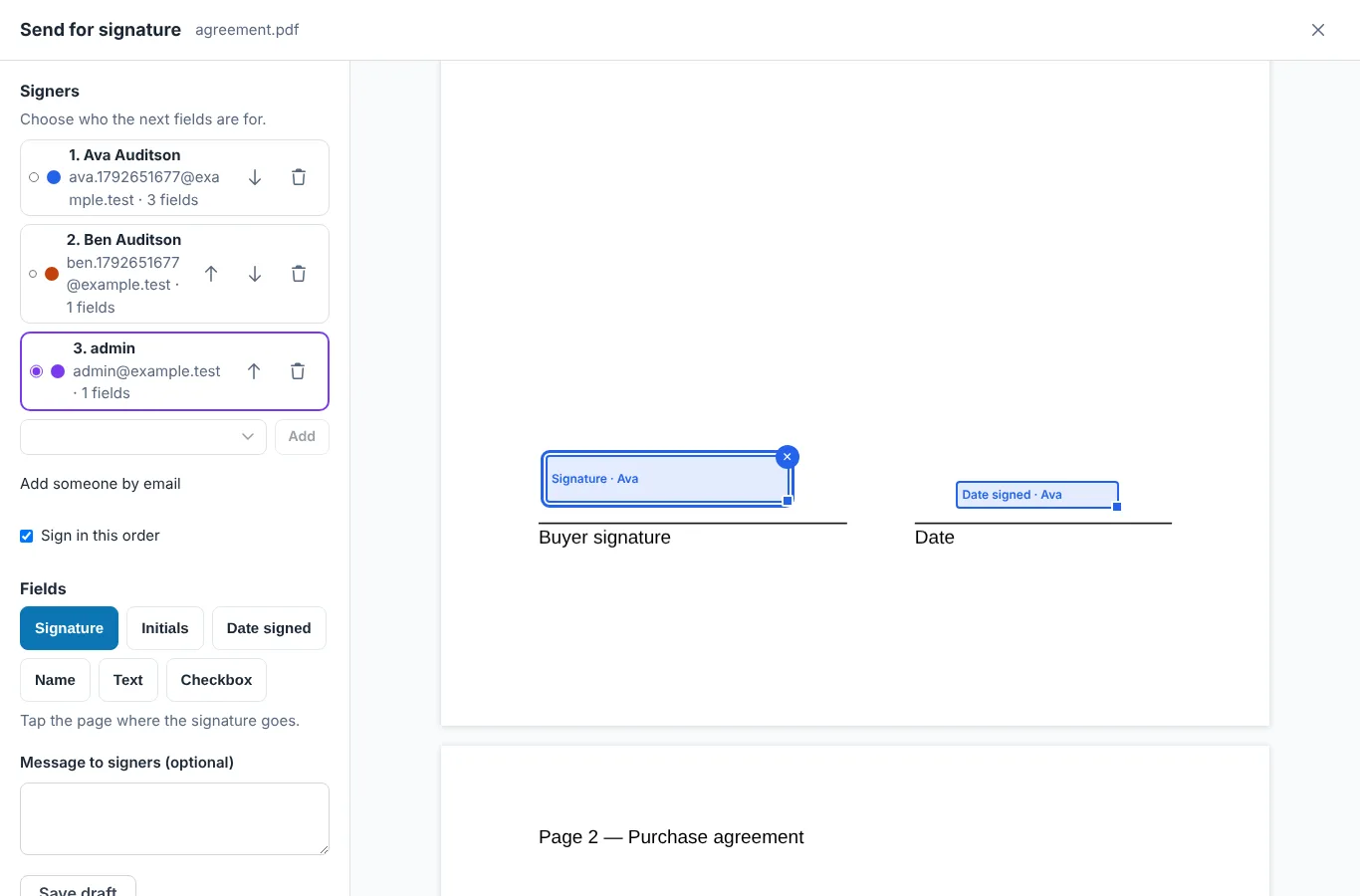 Preparing a document for signature