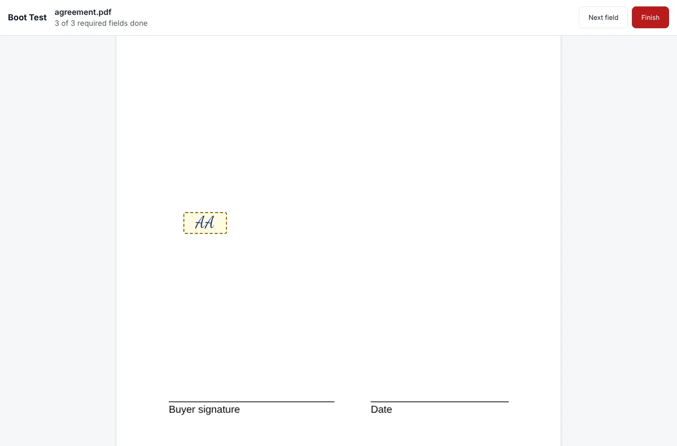 The signing page