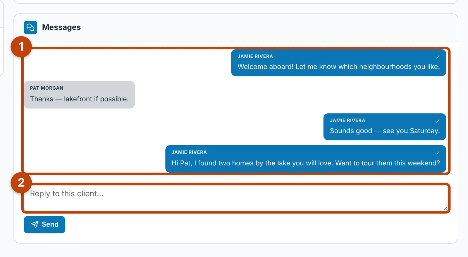 The Messages card on a lead in GenieCRM